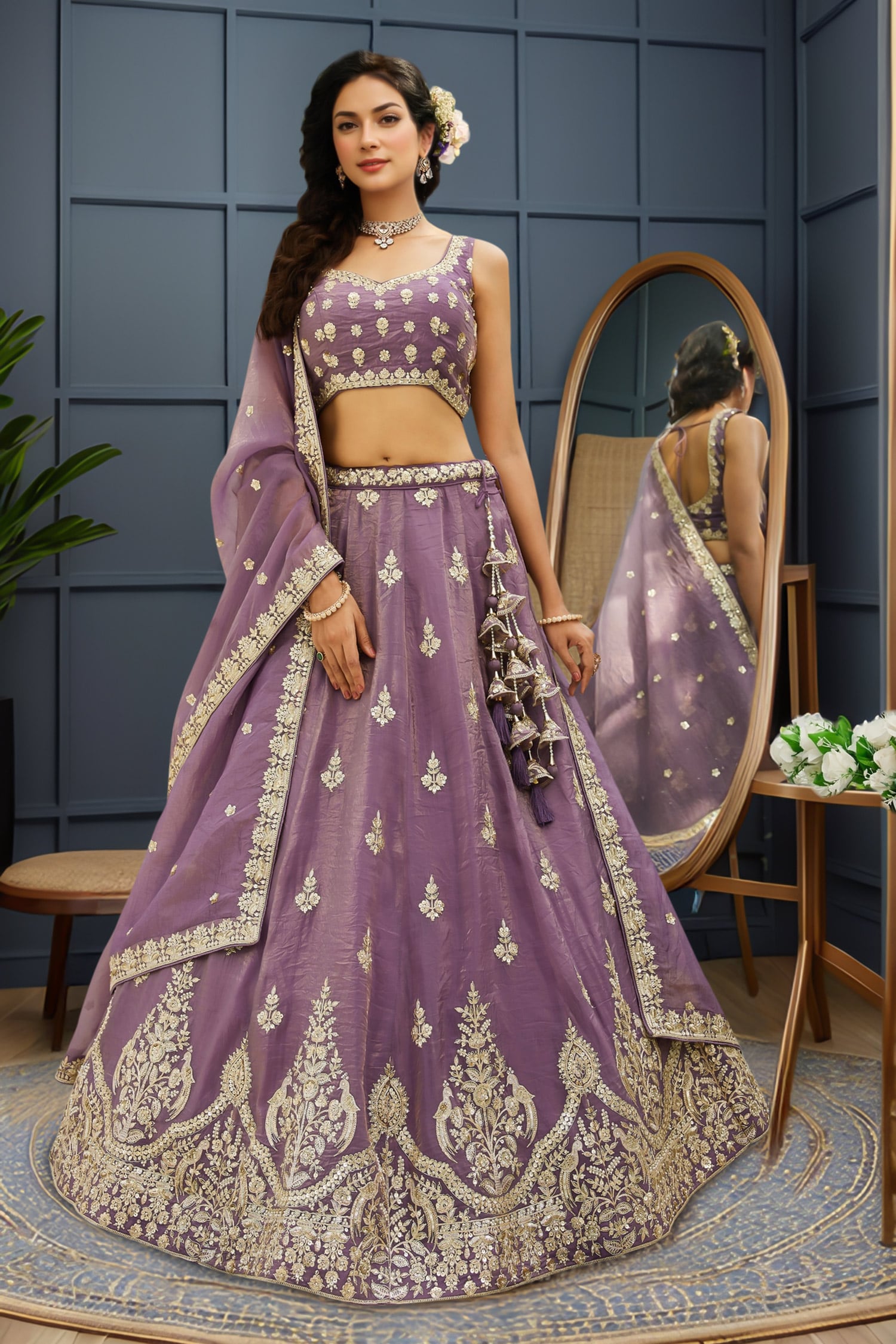 Embroidered Purple Lehenga Set With Dupatta 