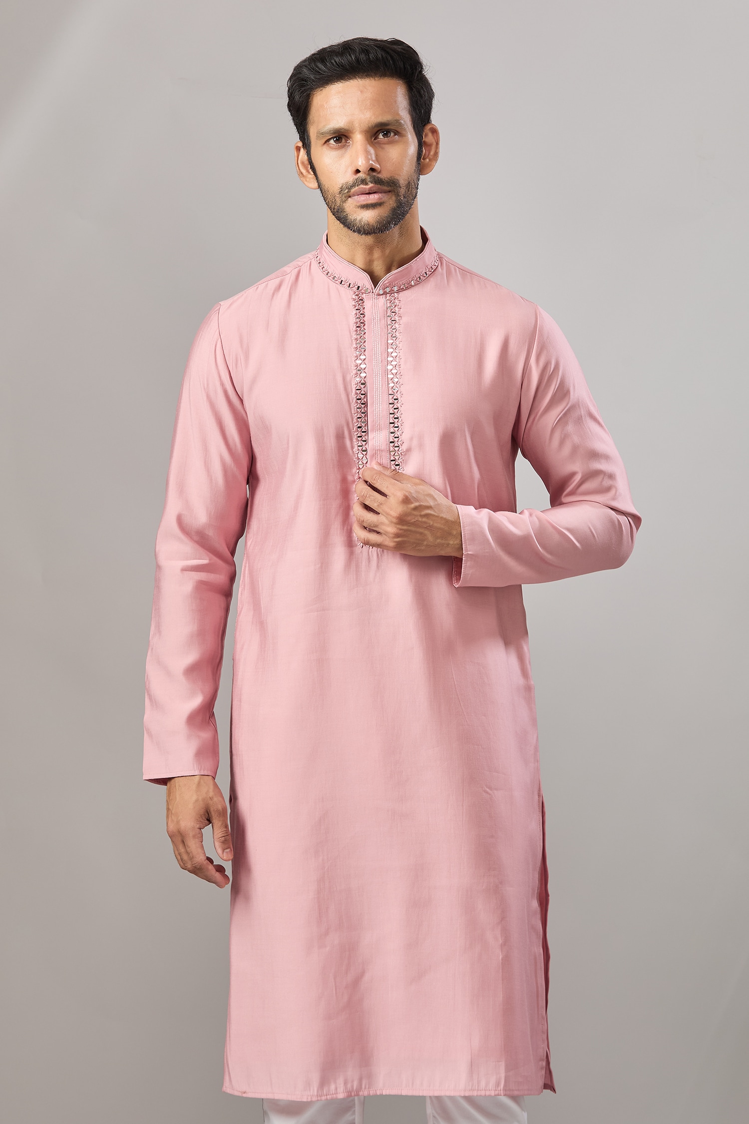 Dark Pink Banarasi Art Silk Kurta 