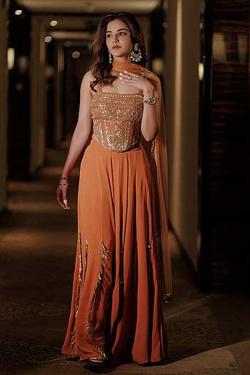 Floral Embroidered Corset Sharara Set