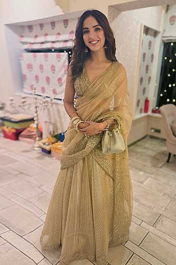 Al Mallika Gota Stripe Embellished Bridal Lehenga Set