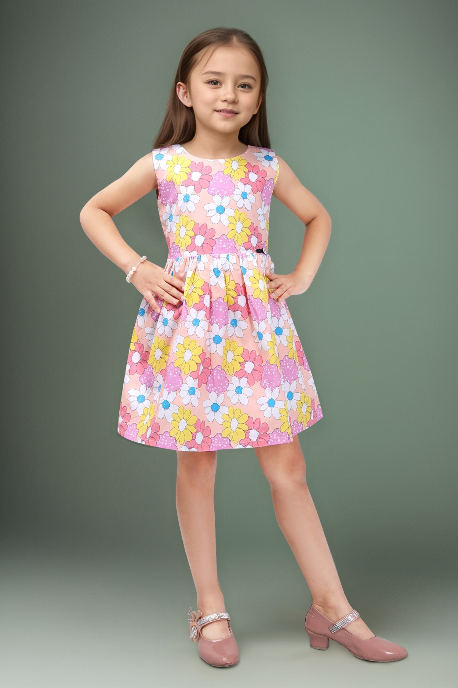 Floral Poplin Sleeveless Dress 