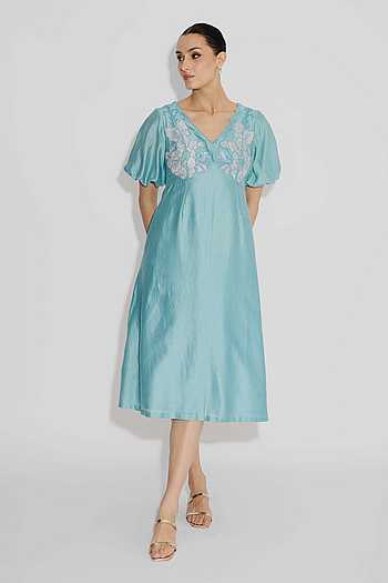 Applique Aqua Midi Dress