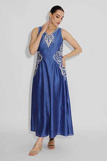 Embellished Indigo Flare Dress