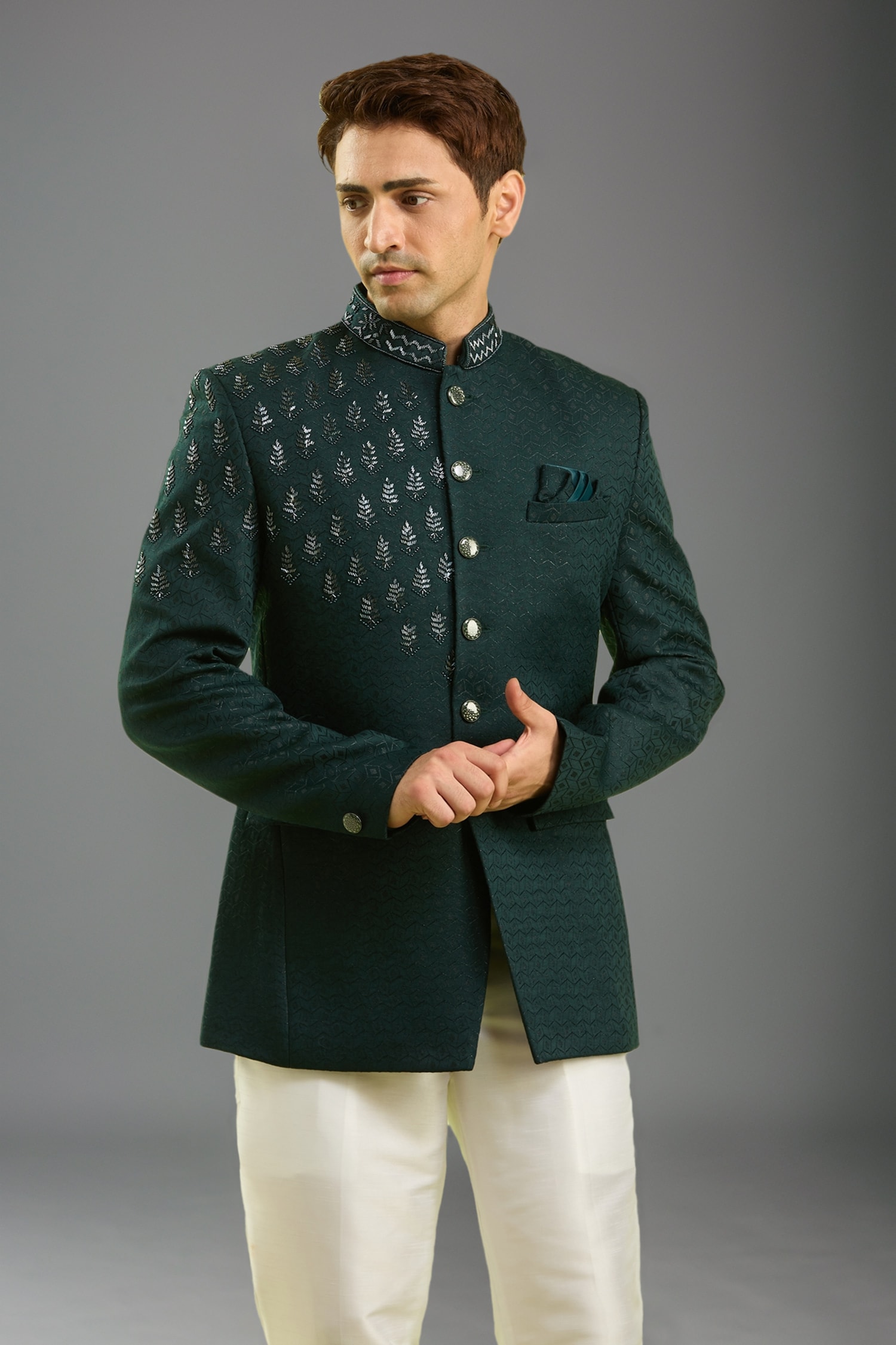 Green Embroidered Jodhpuri Bandhgala 