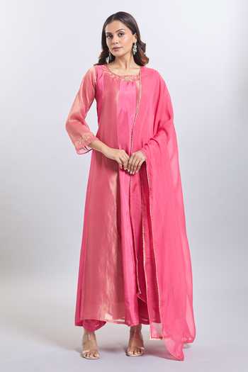 Pink Upada Silk Anarkali Set 
