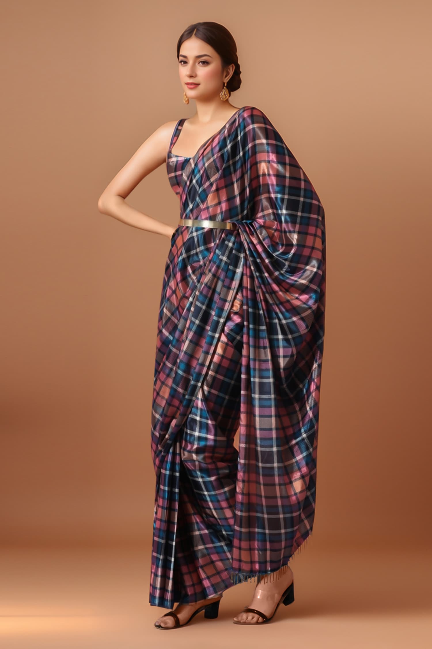 Multi Color Printed Pre-Draped Saree Set 