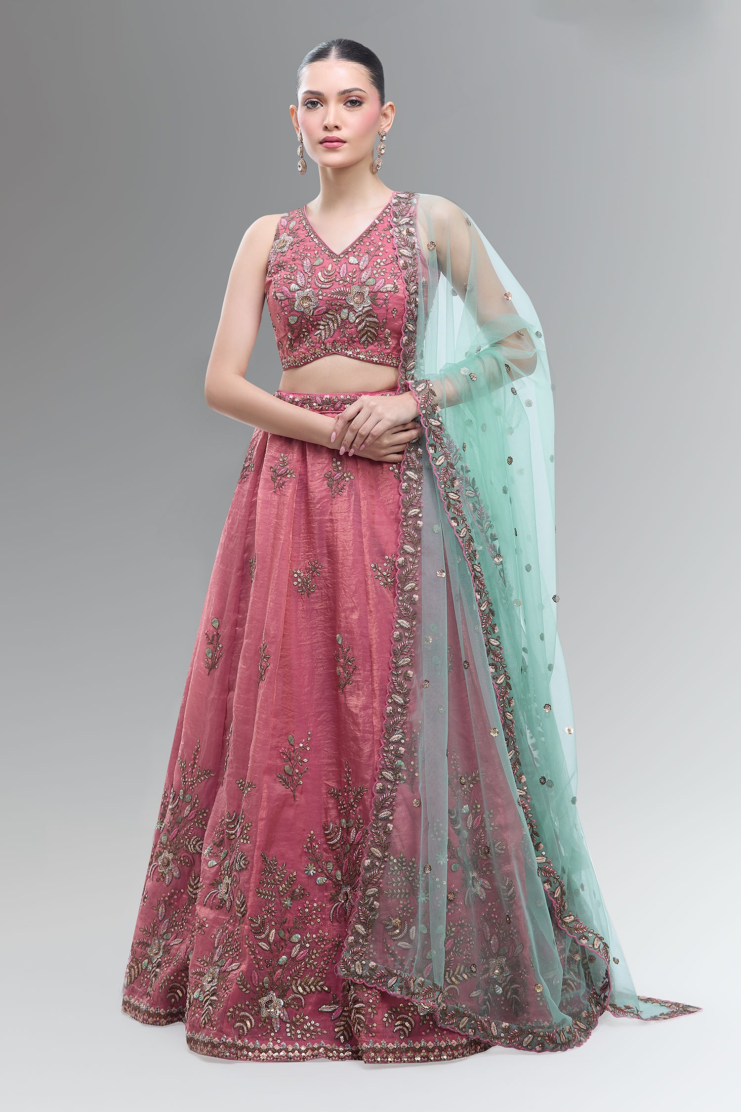 Pink Embroidered Classic Lehenga Set 