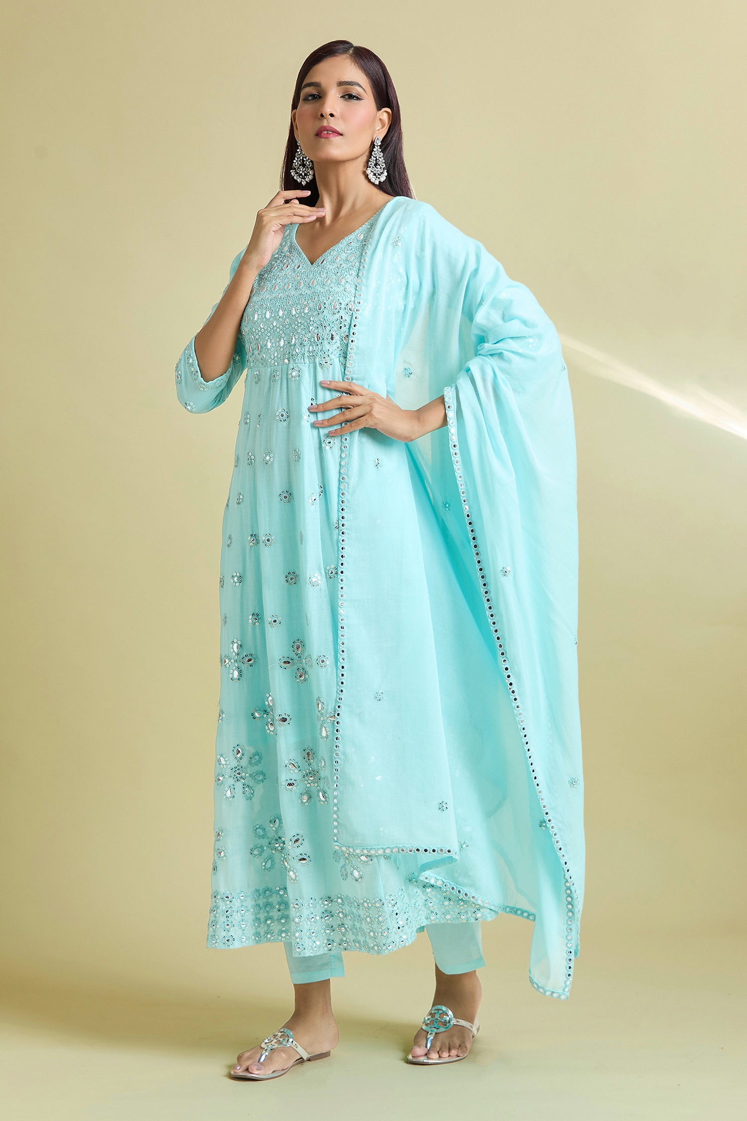 Embroidered Anarkali Pant Set 