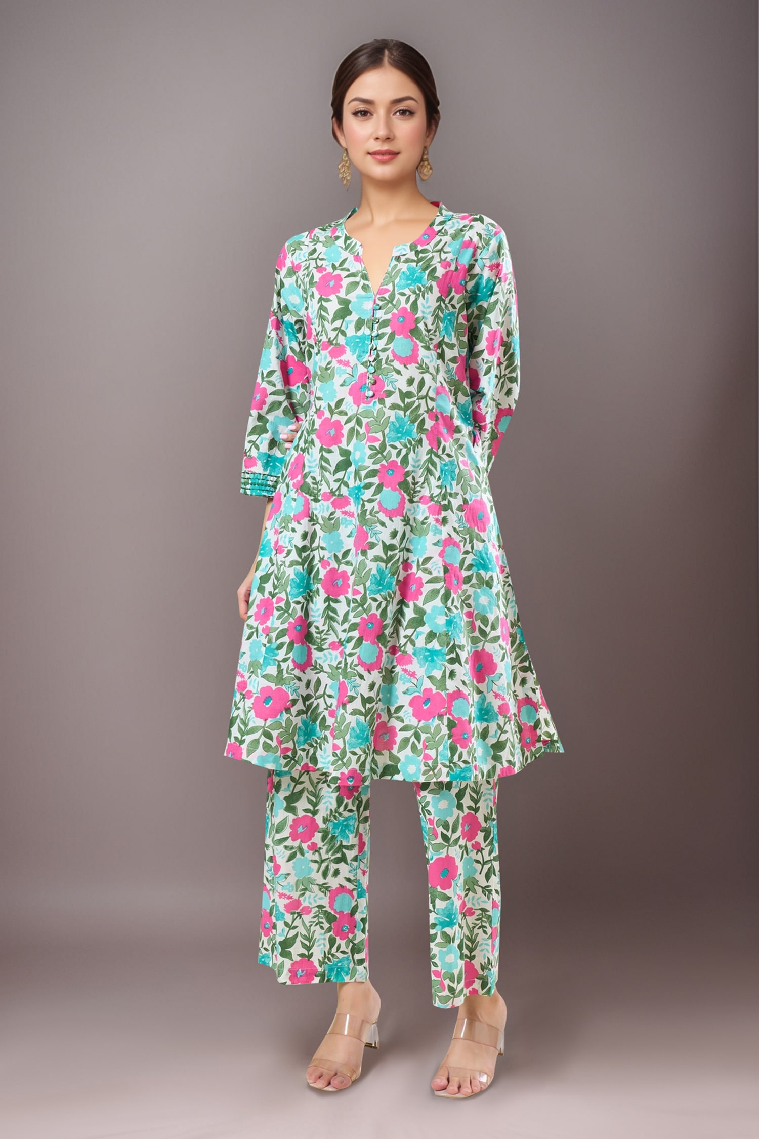 Floral Print Cotton Kurta & Pant Set 