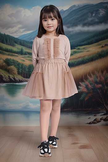 Beige Designer Dress with Tulle Skirt 