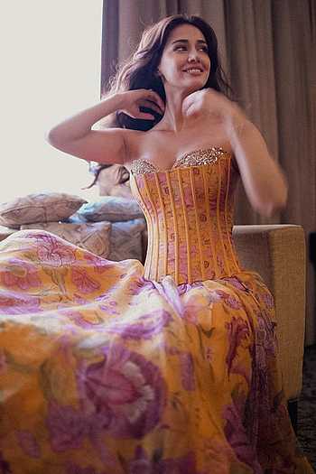 Mustard Yellow Floral Print Corset Gown