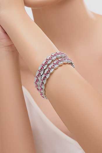 Silver & Pink American Diamond Bangles 