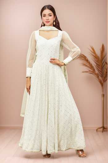 Geometric Embroidered Anarkali With Dupatta 