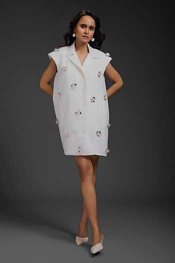 White Rozella Crepe Designer Dress