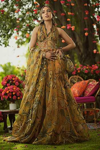 Old Gold Designer Anarkali Set