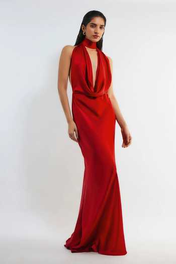 Buy Red Satin Cowl Neck Cathy Backless Maxi Dress For Women by Deme By Gabriella Online at Aza Fashions. Buy Red Satin Cowl Neck Cathy Backless Maxi Dress For Women by Deme By Gabriella Online at Aza Fashions.