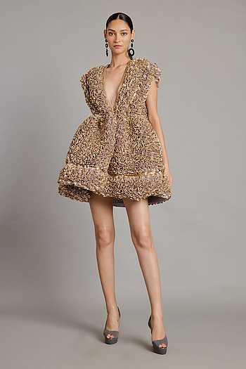 Steel Grey Organza Ruffle Dress
