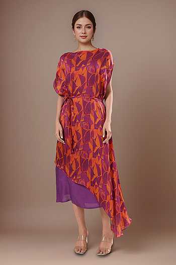 Asymmetrical Purple & Orange Dress Set