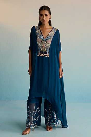 Navy Blue Sequined Kaftan Set