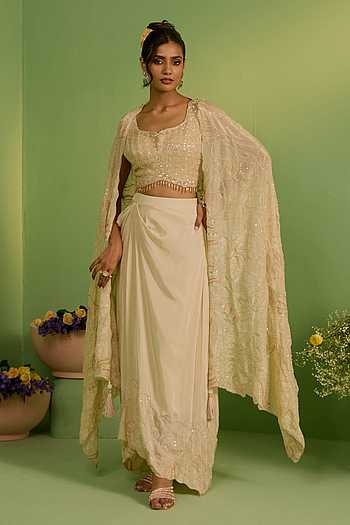 Ivory Shimmer Silk Cape Set