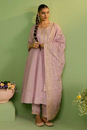 Lilac Zardozi Embellished Suit Set
