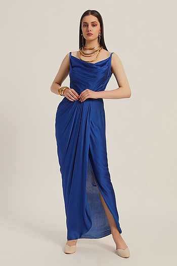 Ink Blue Satin Samyra Dress