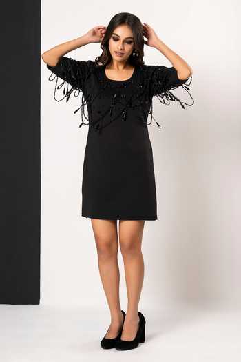 black beads for dress Black Bead embroidered handmade dress XXL main image 1