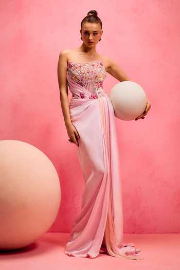 Shop Pink designer Lace Gowns for Women Online | Aza Fashions