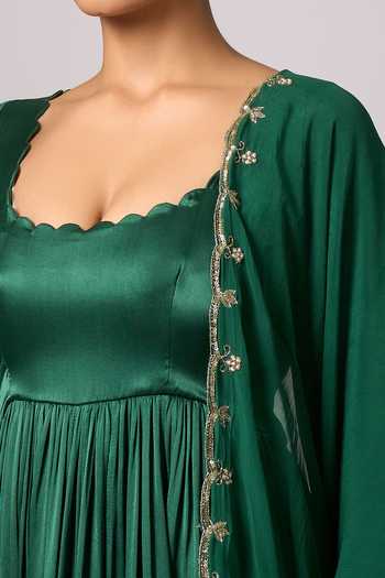 Buy Green Satin, Organza Beads Round Neck Dark Anarkali With Dupatta For  Women by Samyukta Singhania Online at Aza Fashions.