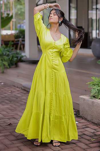 lime green designer dress Buy Green Rayon V-neck Lime Designer Dress For Women by Foram Patel Online  at Aza Fashions