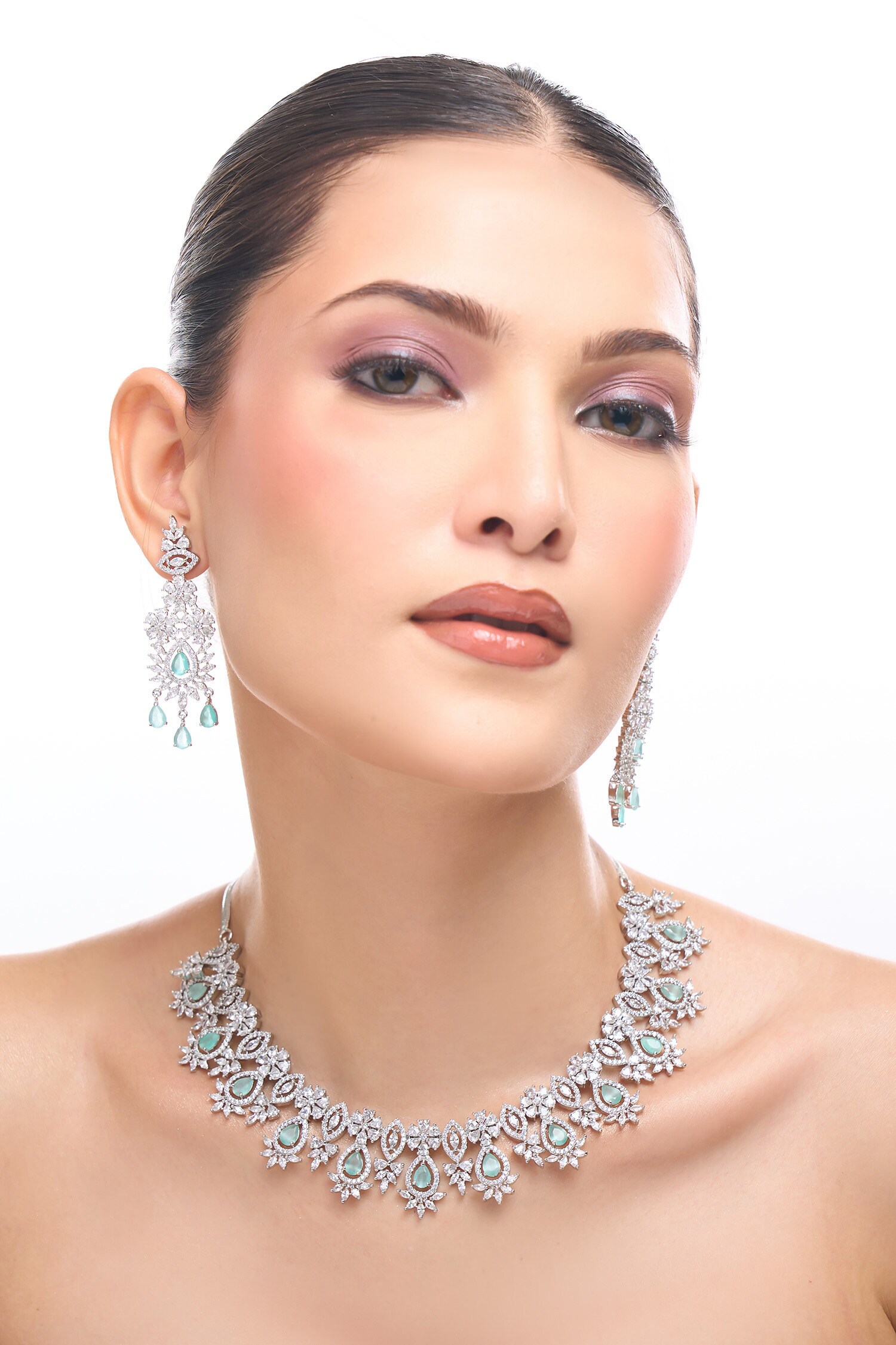 Aqua Brass Necklace & Earring Set 