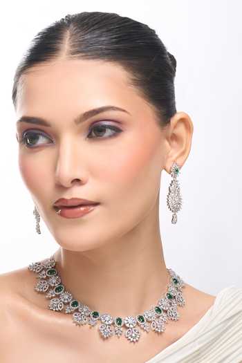 Green American Diamond Necklace & Earring Set 