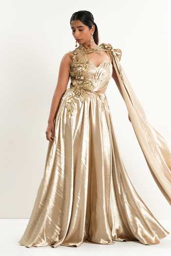 Shop Gold designer Gowns for Women Online | Aza Fashions
