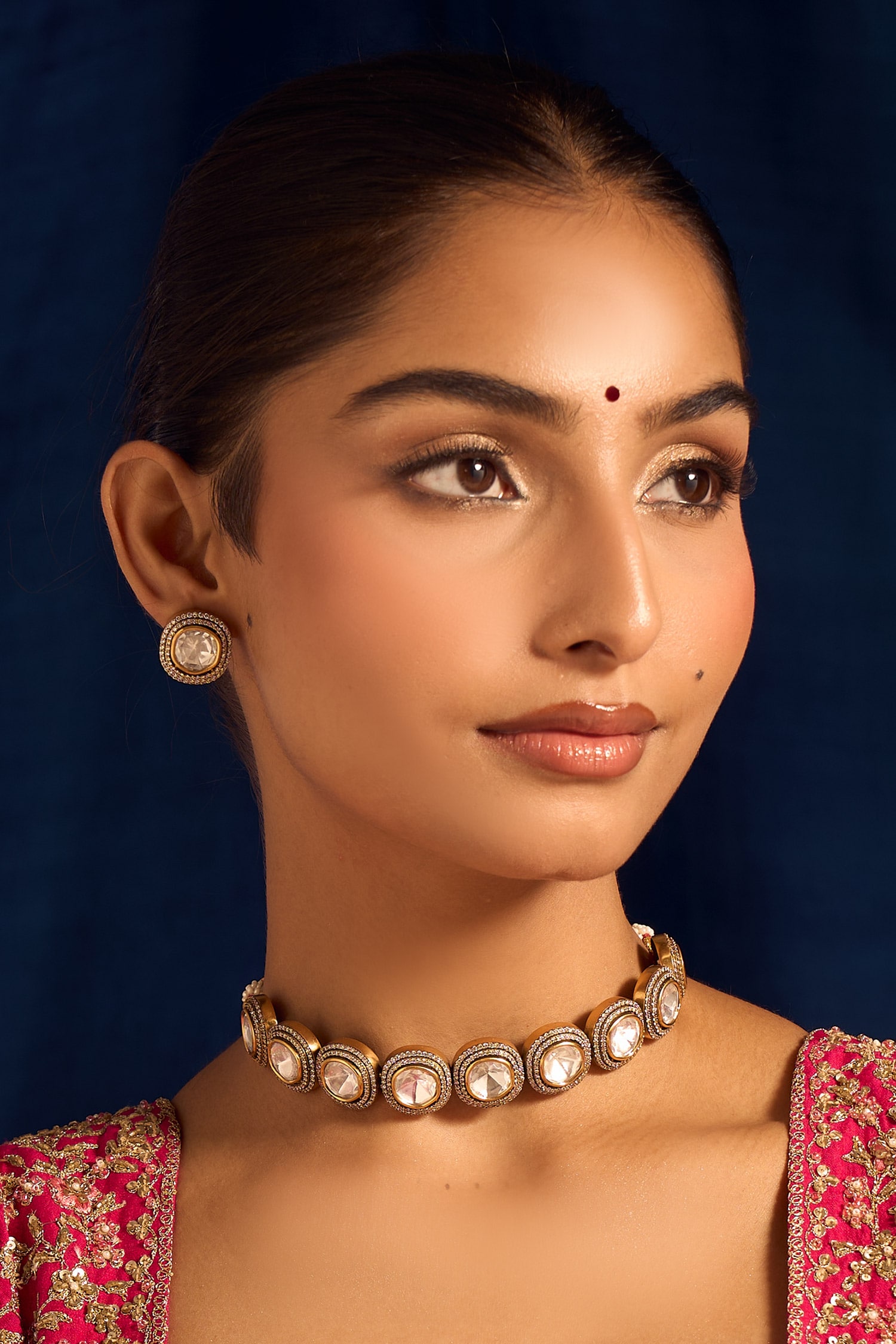 Kundan White Brass Necklace & Earring Set 