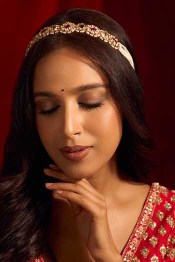 Kundan Ruby Pink Brass Mathapatti 