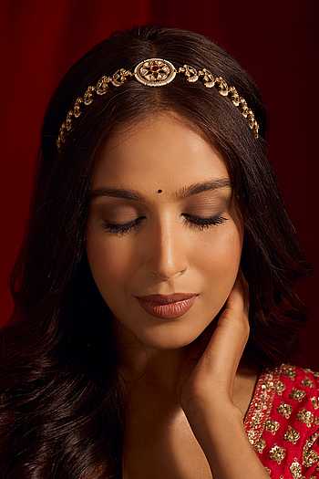 Kundan Ruby Pink Brass Mathapatti 