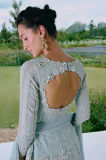 aqua blue peplum dress Adrianna Papell Beaded Halter Gown