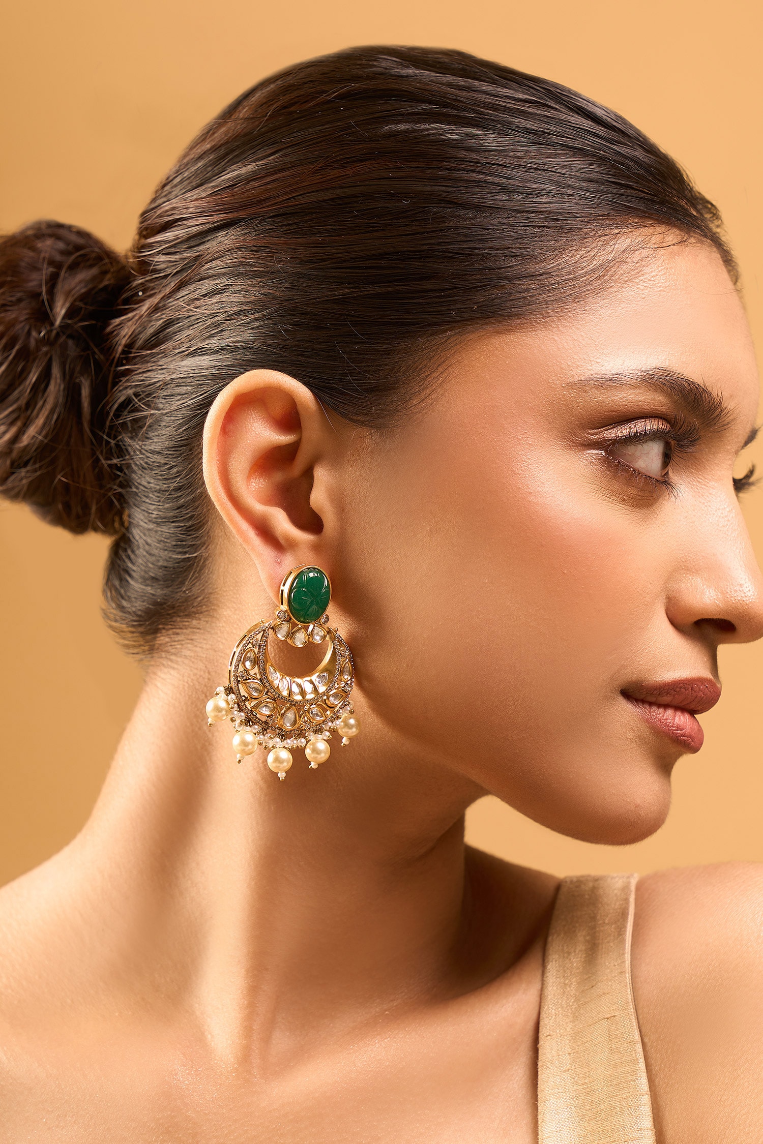Kundan Green Brass Earrings 