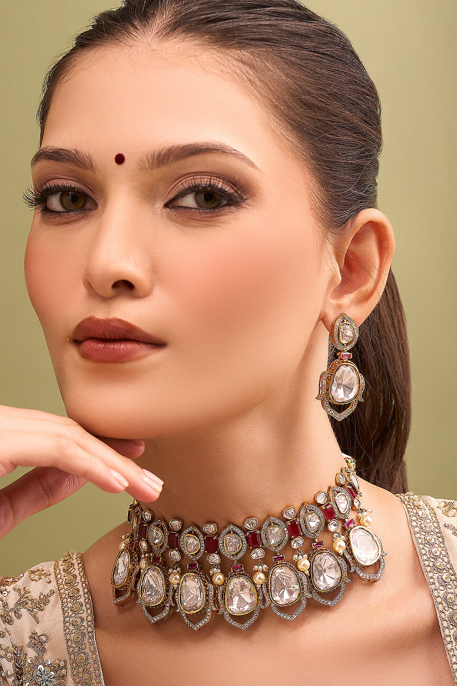 Ruby Red Kundan Necklace & Earring Set 