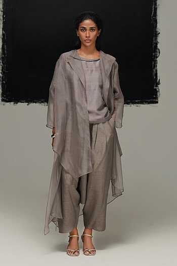 Steel Grey Handwoven Organza Overlay