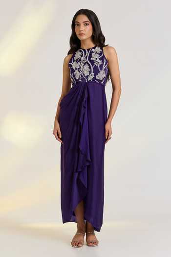 white christmas dresses Ladivine CD340 Size 10 Nova Purple Long Satin Overskirt Prom Dress Formal Pageant Gown Fitted Ruched main image 0