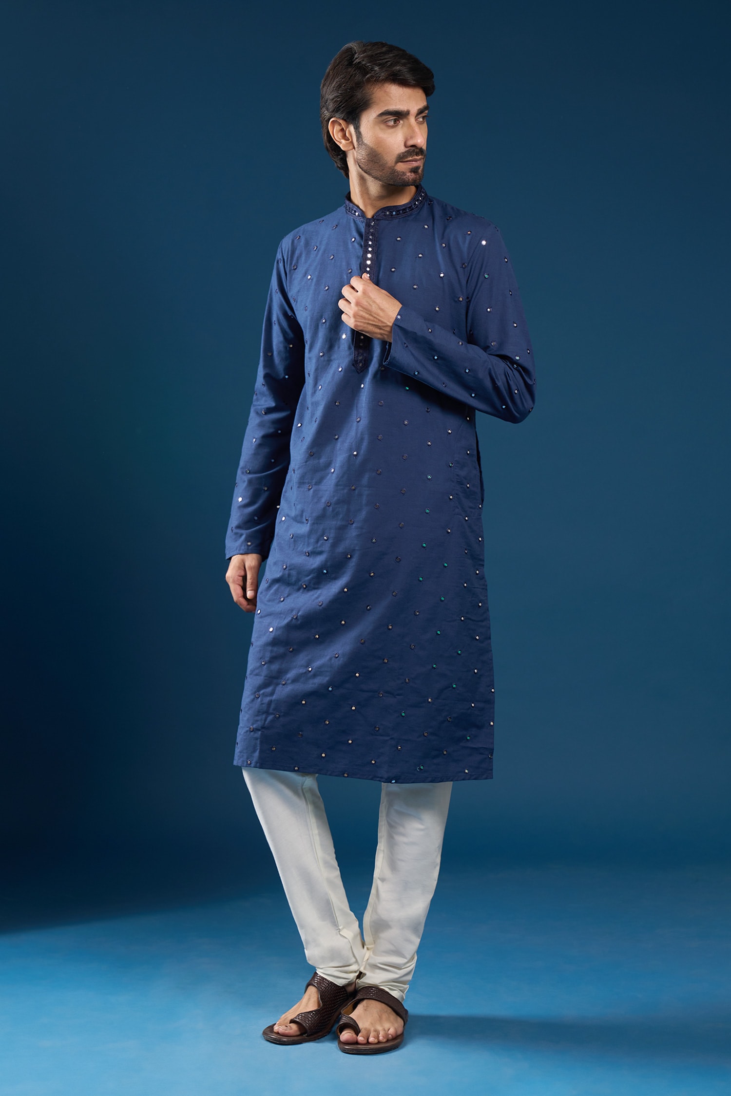Navy Blue Embroidered Kurta Pyjama Set 