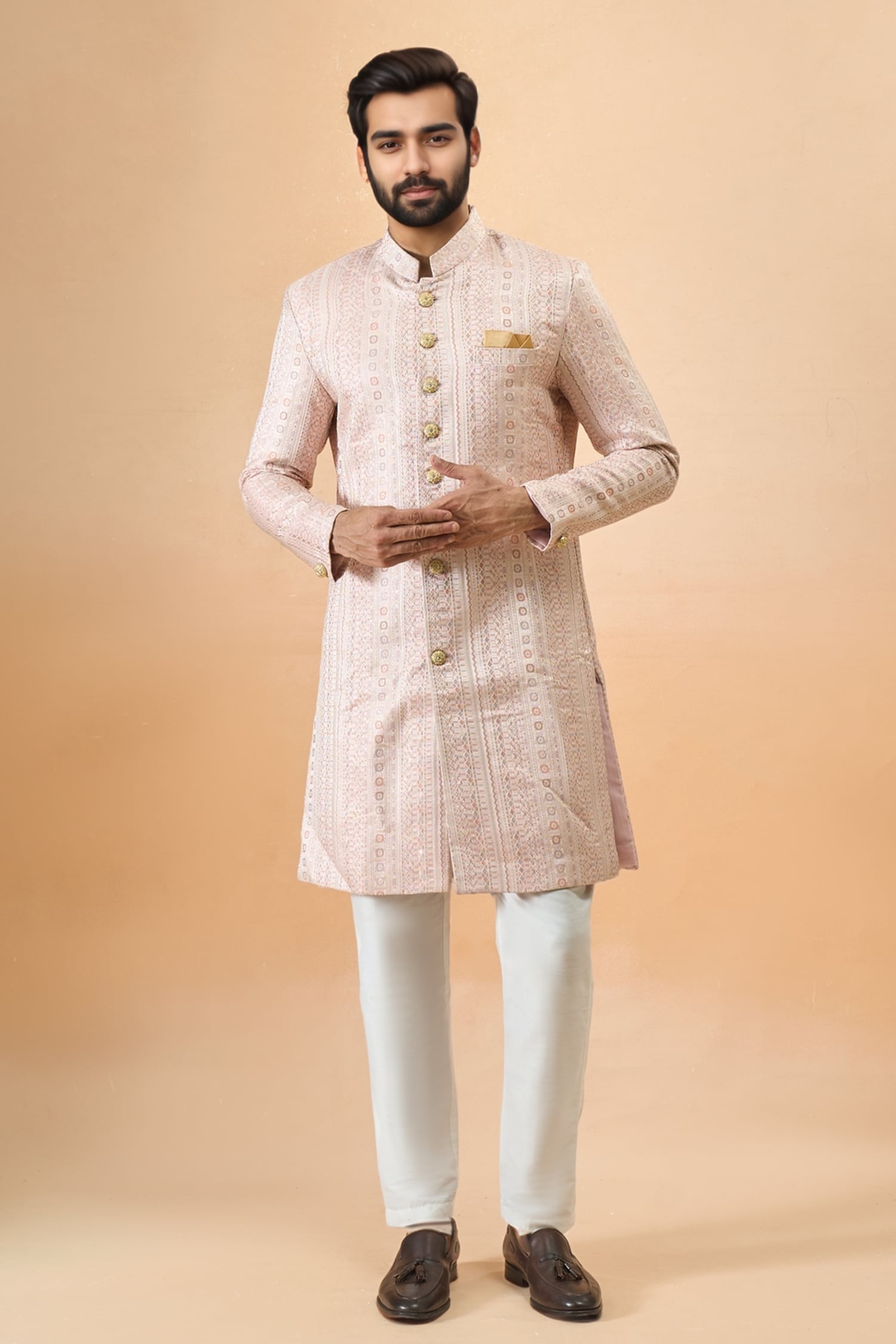 Pink Jacquard Designer Sherwani Set 