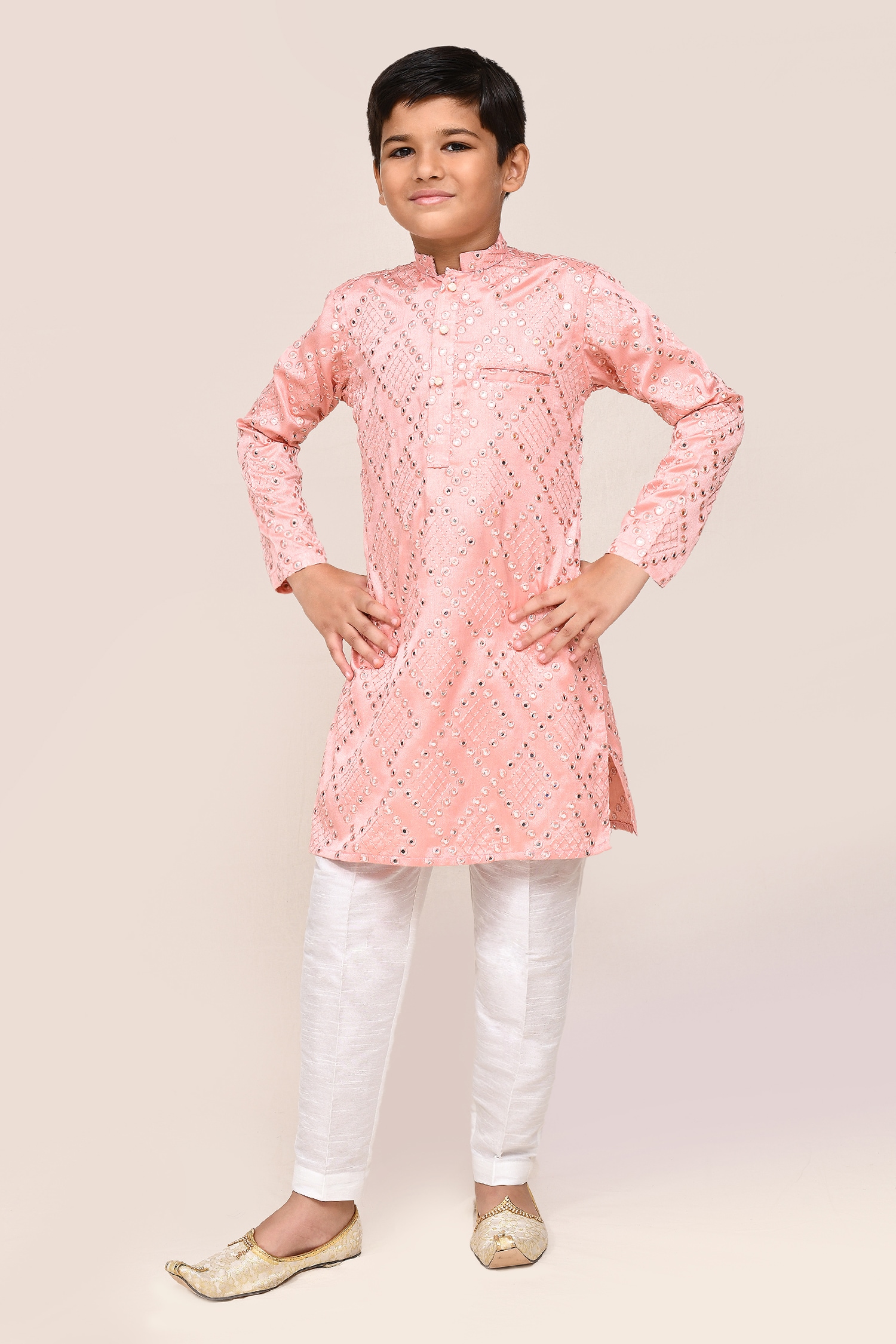 Mirror Work Silk Blend Kurta & Pant Set 