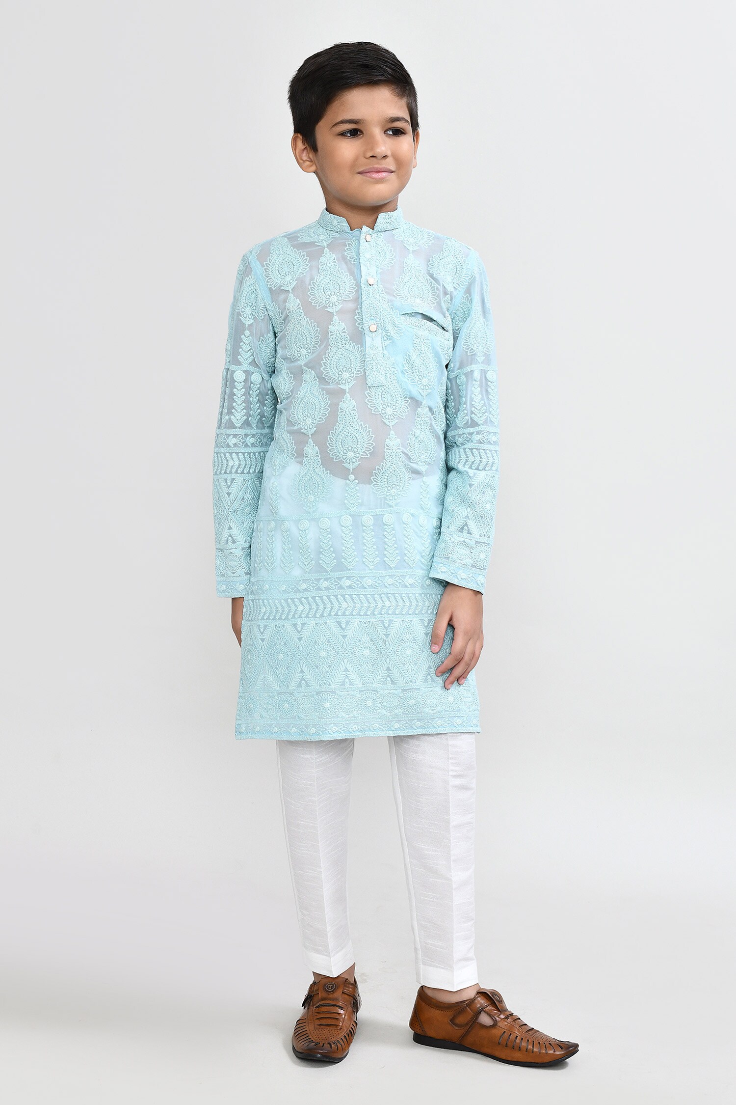 Aqua Green Embroidered Kurta & Pant Set 