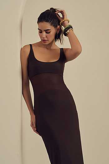 sheer bodycon maxi dress Long Sleeve Maxi Soft Curling Sheer Dress  D Rococo