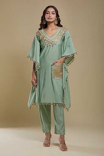 Embroidered Kaftan & Pant Set 