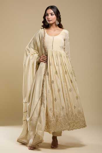 Cream Butti Pattern Anarkali Set 