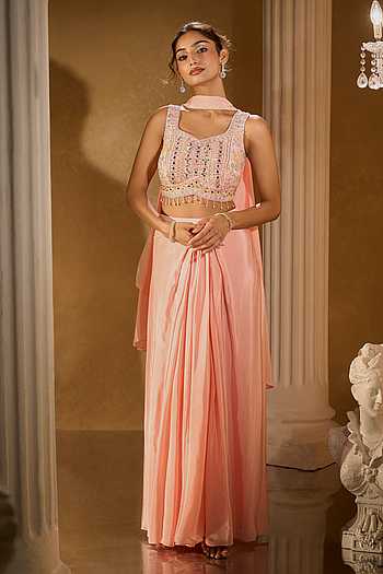 Peach Embroidered Blouse & Palazzo Set