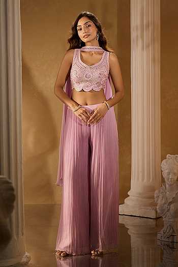 Embroidered Crop Blouse & Pleated Palazzo Set